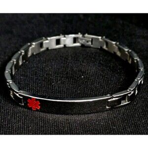 Medical Alert Bracelet  Stainless Steel Solid Link Men Women 8" Silver Tone NWOT